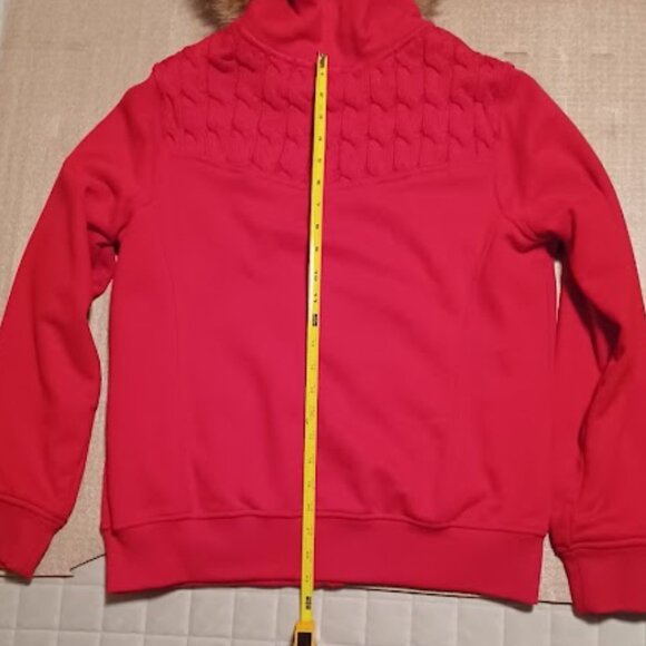 Green Tea Red jacket, size large w/removable fur trimmed hoodie & front zipper - Picture 14 of 15